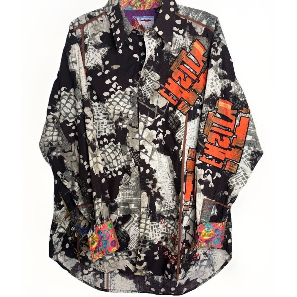 RARE Robert Graham Graffiti Embroidered Men's Shirt Sz Large Streetwear